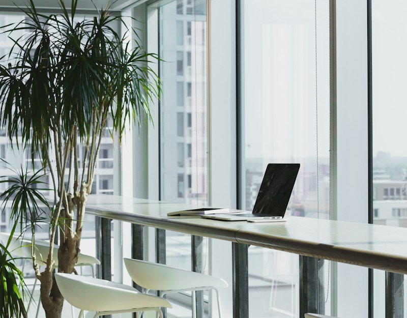 Office lit with LED panel lights