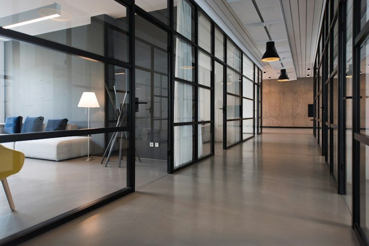 Office with LED panel lighting